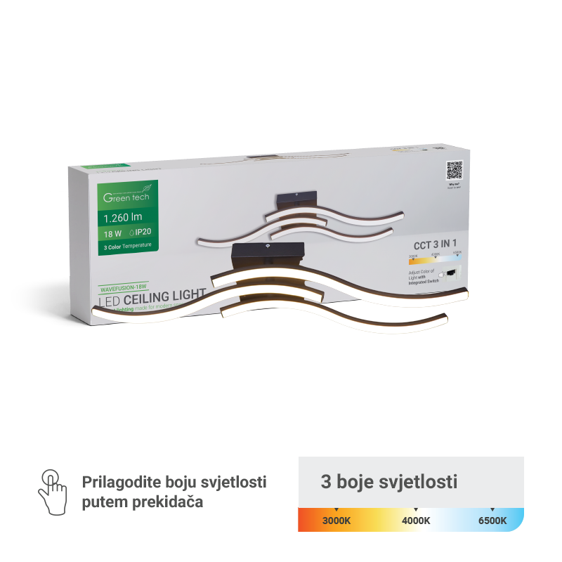 GREEN TECH Stropna dekorativna svjetiljka Green Tech 18W, 3CCT - WAVEFUSION-18W