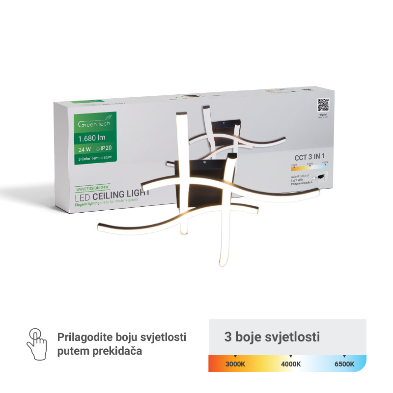 GREEN TECH Stropna dekorativna svjetiljka Green Tech 24W, 3CCT - WAVEFUSION-24W