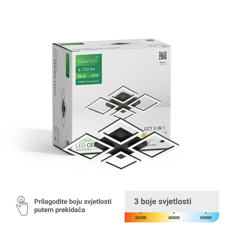 GREEN TECH Stropna dekorativna svjetiljka Green Tech 96W, 3CCT - VECTORLIGHT-96W