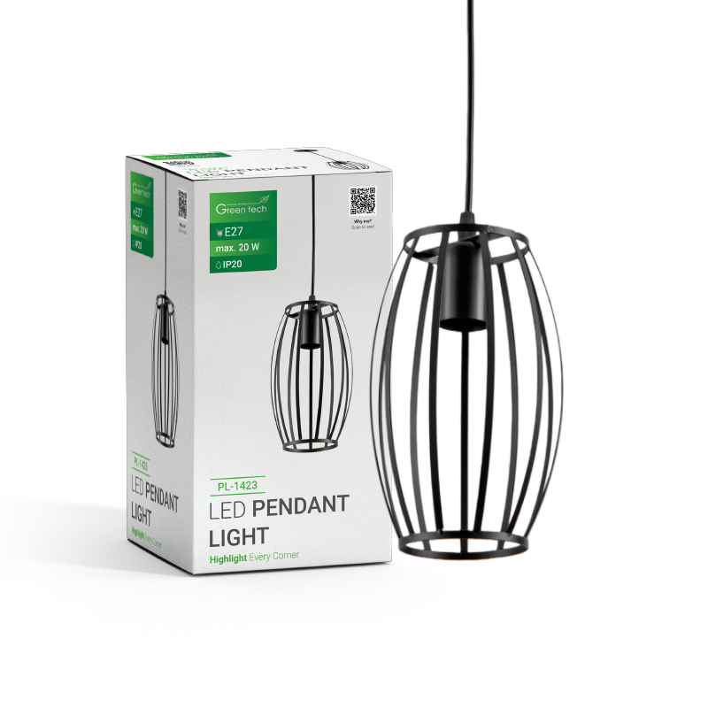 GREEN TECH LED visilica Green Tech E27 x 1 kom, crna boja - PL-1423