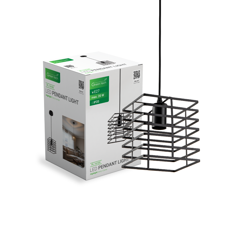 GREEN TECH LED visilica Green Tech E27 x 1 kom, crna boja - PL-1616S