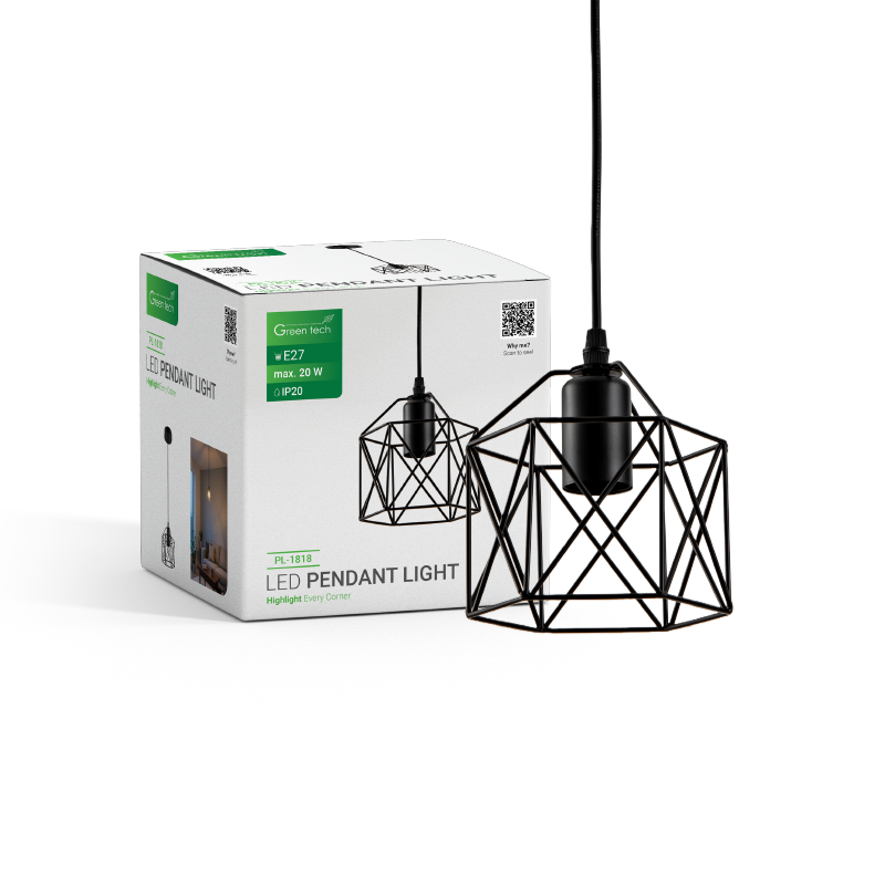GREEN TECH LED visilica Green Tech E27 x 1 kom, crna boja - PL-1818