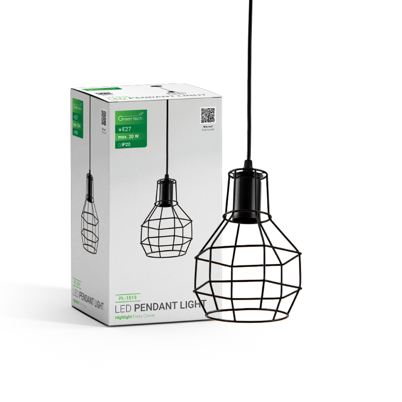 GREEN TECH LED visilica Green Tech E27 x 1 kom, crna boja - PL-1519