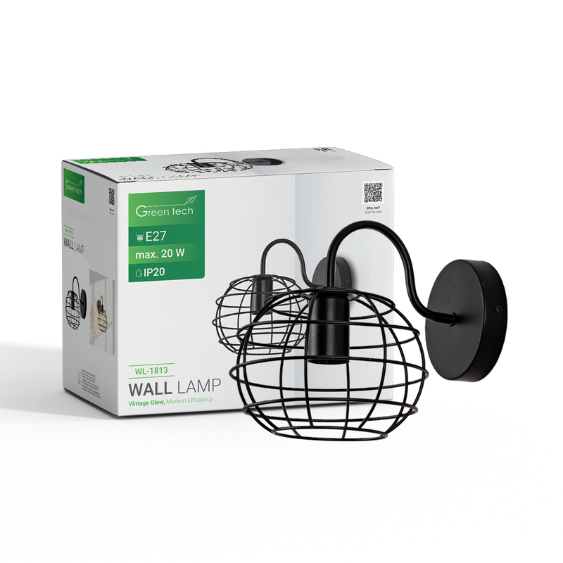 GREEN TECH LED zidna svjetiljka Green Tech E27 x 1 kom, crna boja - WL-1813