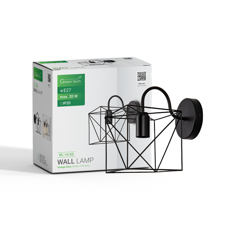 GREEN TECH LED zidna svjetiljka Green Tech E27 x 1 kom, crna boja - WL-1616D