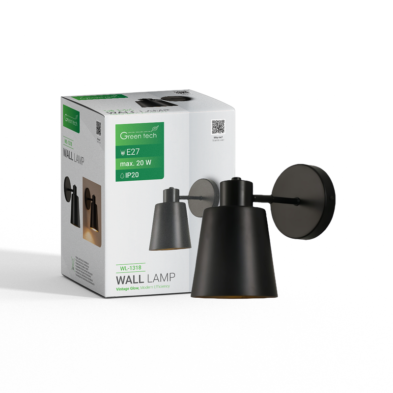 GREEN TECH LED zidna svjetiljka Green Tech E27 x 1 kom, crna boja - WL-1318