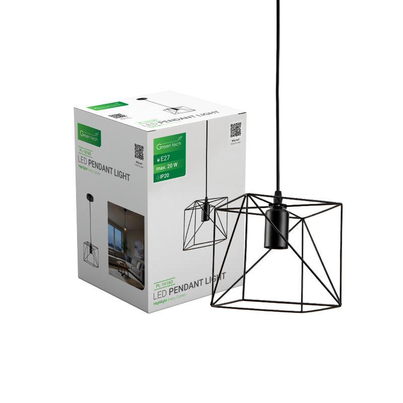 GREEN TECH LED visilica Green Tech E27 x 1 kom, crna boja - PL-1616D