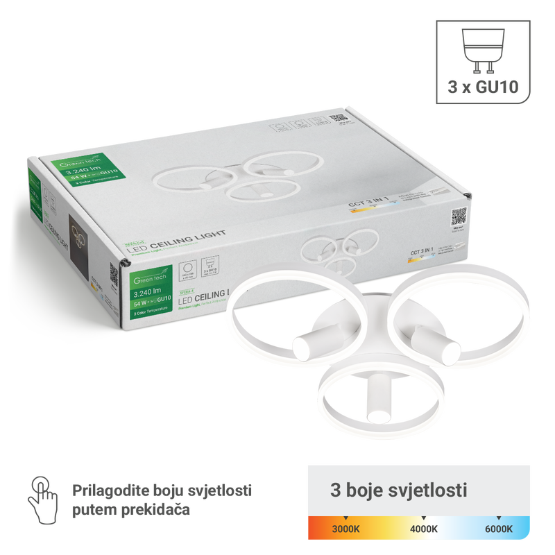 GREEN TECH Stropna dekorativna svjetiljka Green Tech 54W, 3CCT + 3 x SPOT GU10 - SFERA-4