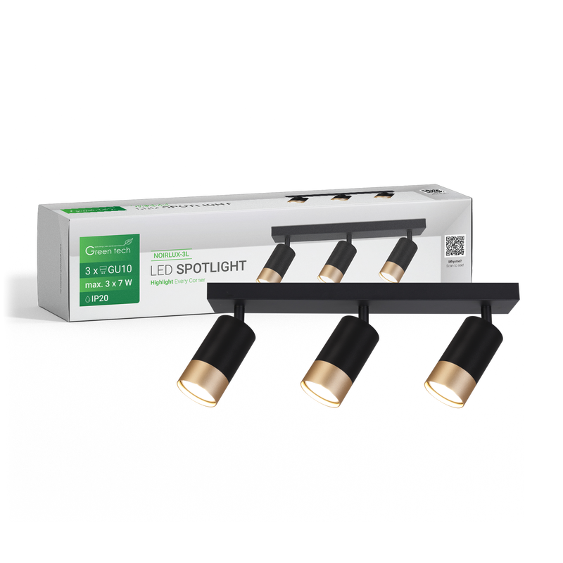 GREEN TECH LED spot svjetiljka Green Tech, GU10 X 3 kom, crno-zlatna boja - NOIRLUX-3L