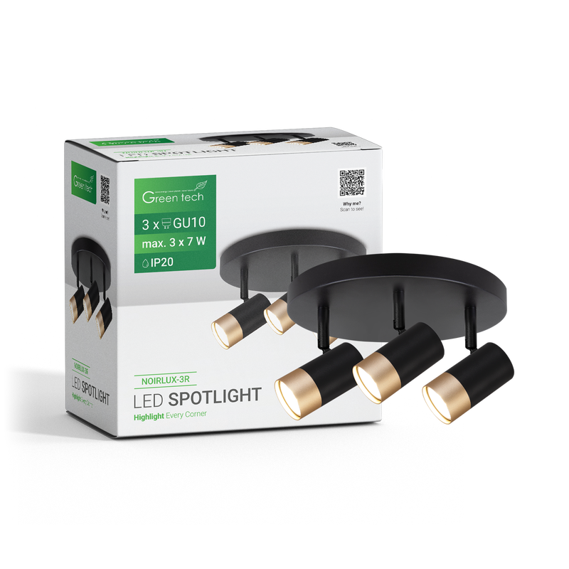 GREEN TECH LED spot svjetiljka Green Tech, GU10 X 3 kom, crno-zlatna boja - NOIRLUX-3R