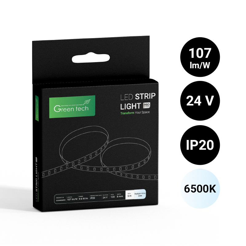 GREEN TECH LED traka Green Tech 120 LED, 8 mm, 9,6 W/m, 6500K, DC 24V, IP20, 5m/kom - ES120246500IP20