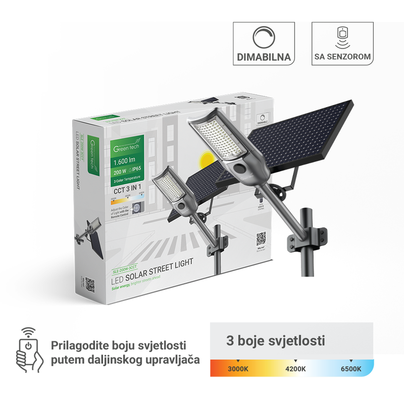 GREEN TECH LED ulična svjetiljka solarna Green Tech 200W, 3CCT, IP65 - SLE-200W-3CCT