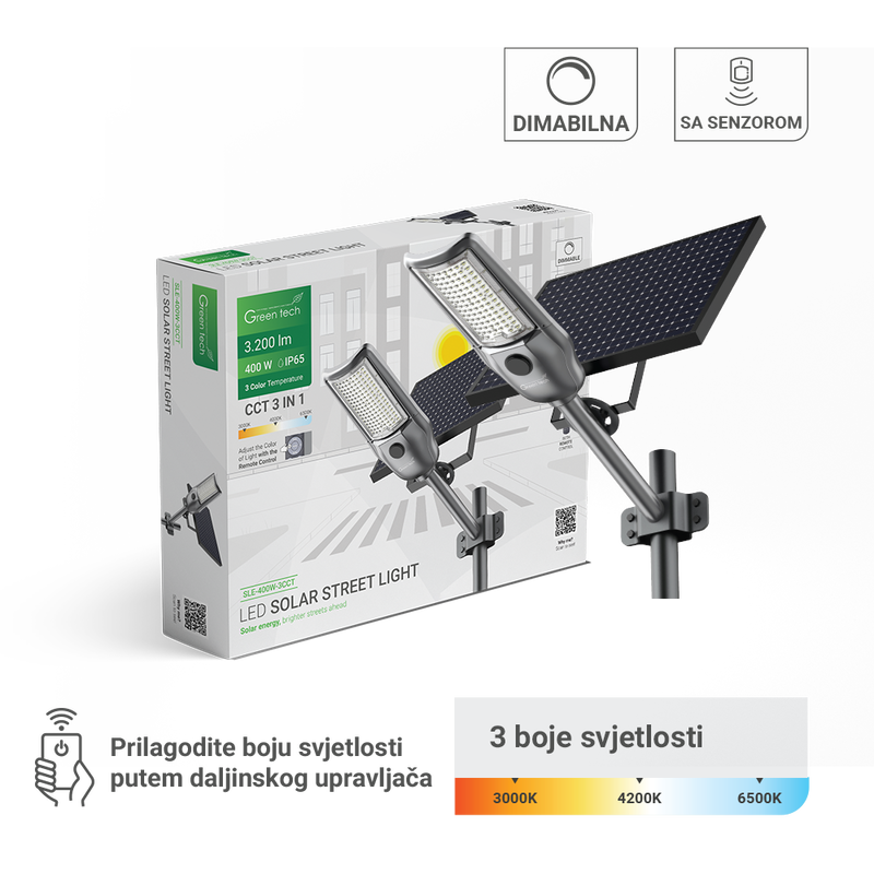 GREEN TECH LED ulična svjetiljka solarna Green Tech 400W, 3CCT, IP65 - SLE-400W-3CCT