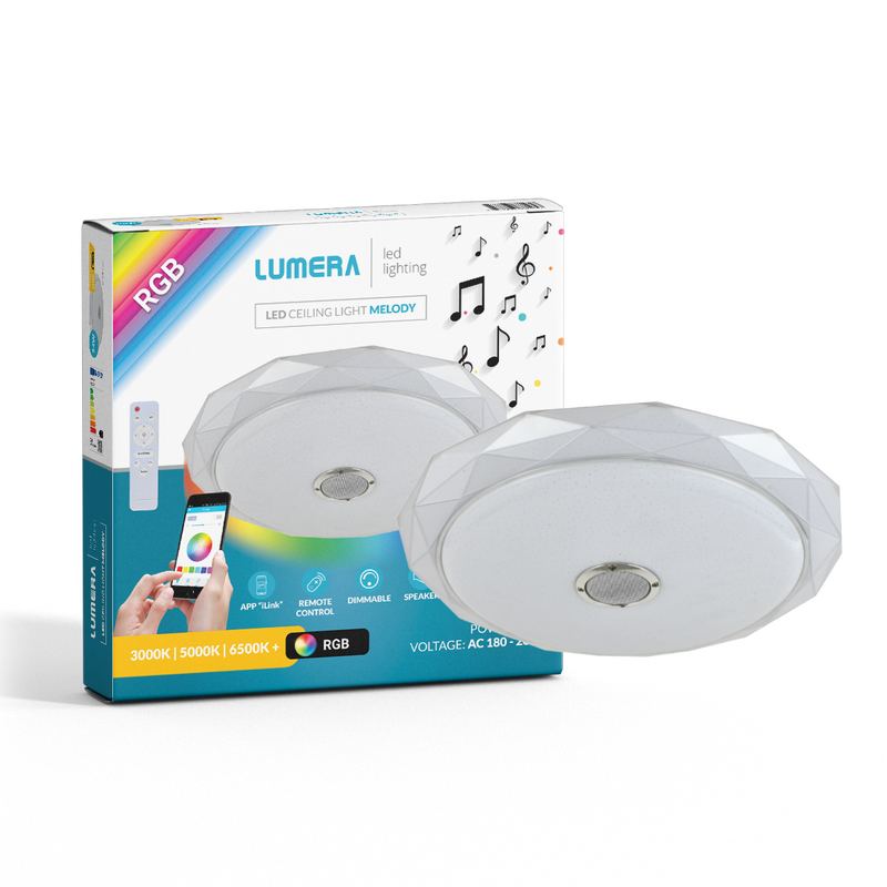 LUMERA LED plafonjera + zvučnik Lumera Lighting, 24W, RGB + dimabilna, 39 cm - MELODY