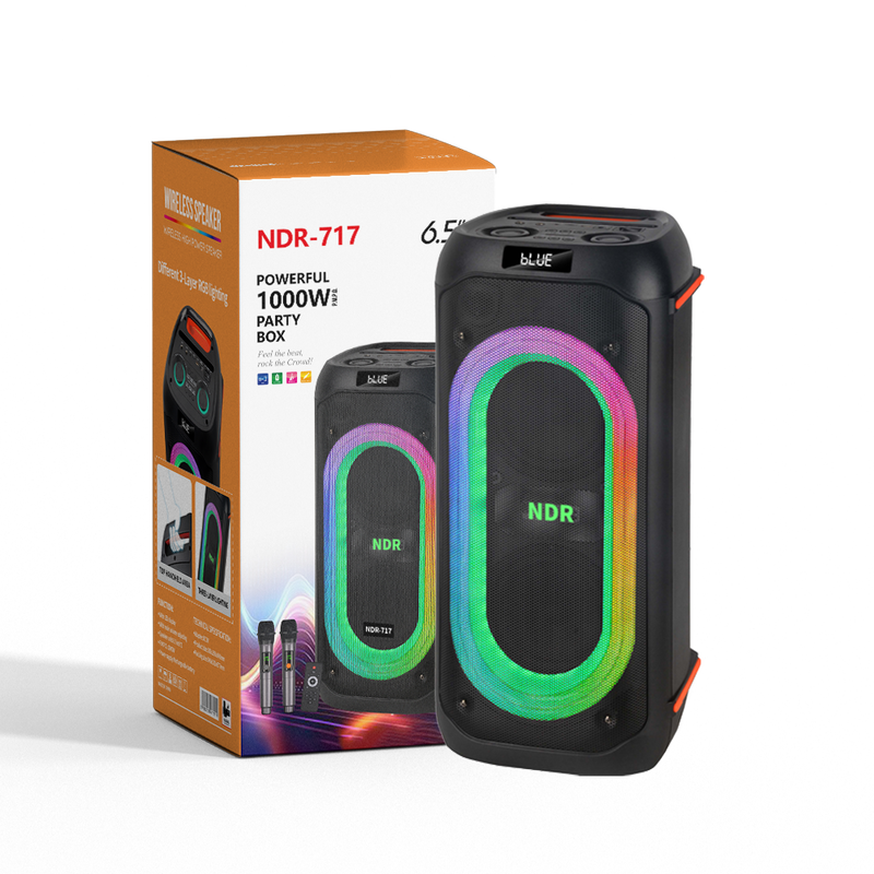 OEM Zvučnik NDR-717 (FM/USB/TF/bluetooth/TWS) 2 x 6,5" karaoke s 2 wireless mikrof.