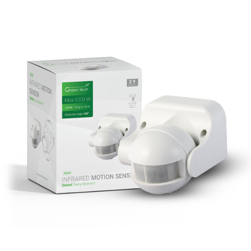 GREEN TECH Infracrveni nadgradni senzor pokreta Green Tech IMS09, IP44, 180°