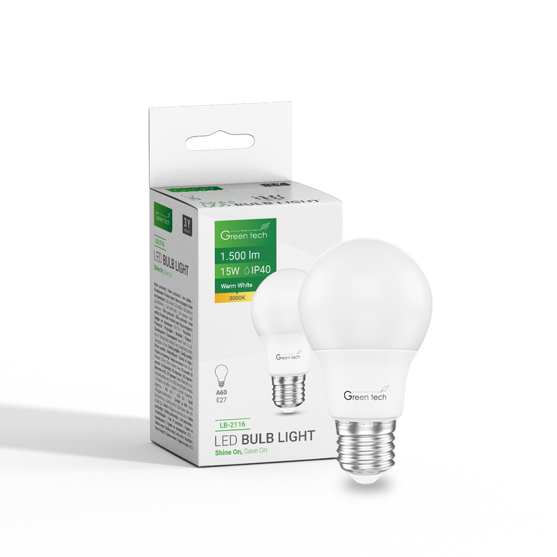 GREEN TECH LED žarulja Green Tech 15W, 3000K, E27, A60, Flux: 1500 lm, IP40, Epistar chip - LB-2116