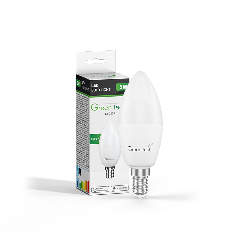 GREEN TECH LED žarulja Green Tech 5W, 3000K, E14, C37, Flux: 500 lm, IP40, Epistar chip - LB-2200