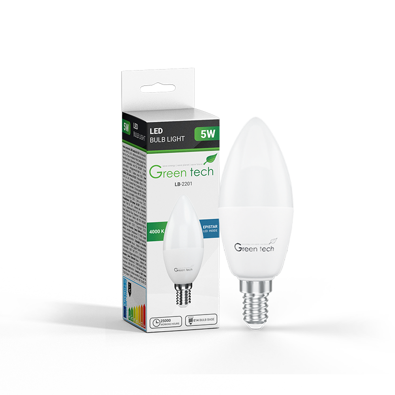 GREEN TECH LED žarulja Green Tech 5W, 4000K, E14, C37, Flux: 500 lm, IP40, Epistar chip - LB-2201