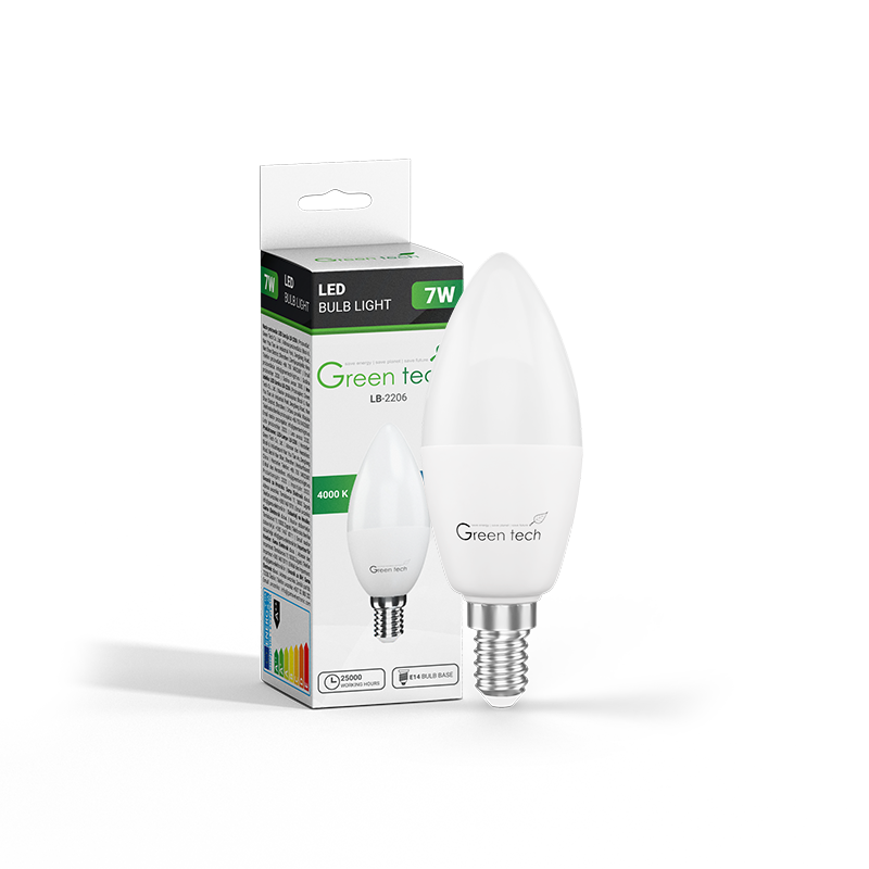 GREEN TECH LED žarulja Green Tech 7W, 4000K, E14, C37, Flux: 700 lm, IP40, Epistar chip - LB-2206