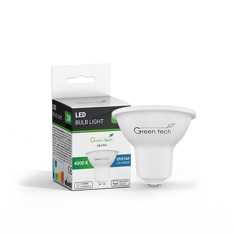 GREEN TECH LED žarulja Green Tech 3W, 4000K, GU10, A3, Flux: 300 lm, IP40, Epistar chip - LB-2404