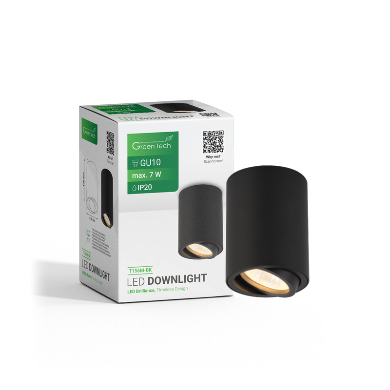 GREEN TECH Nadgradna svjetiljka Green Tech, crna boja, grlo GU10 - T156M-BK