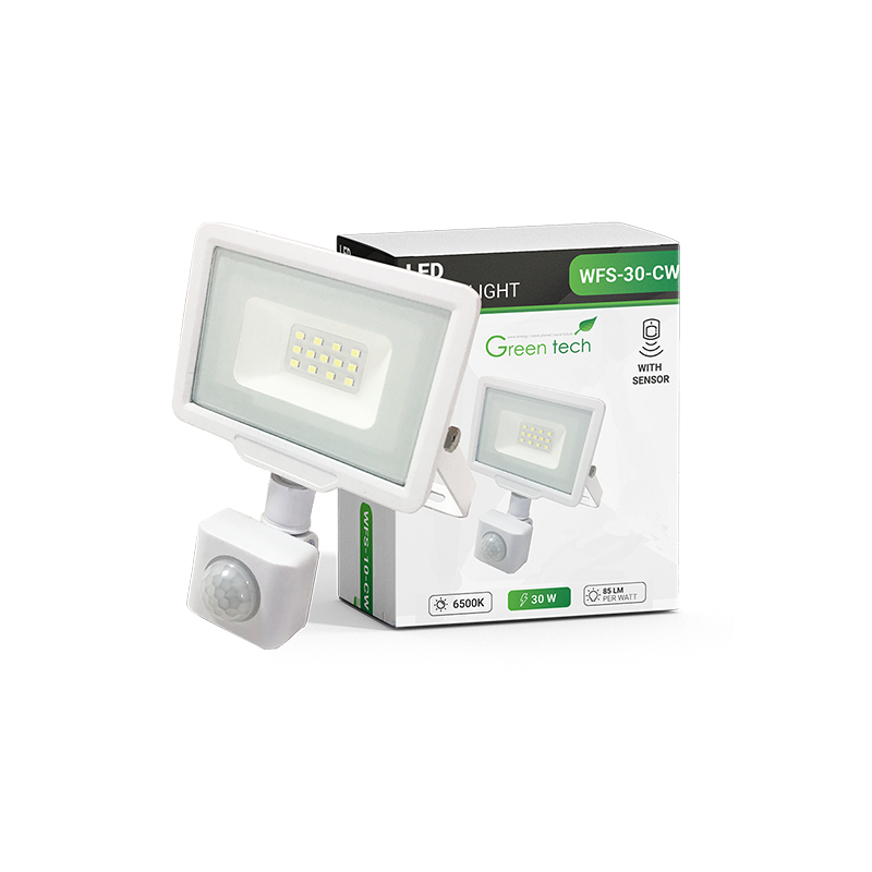 GREEN TECH LED reflektor sa senzorom Green Tech, 30W, 6500K, IP65, bijela boja - WFS-30-CW