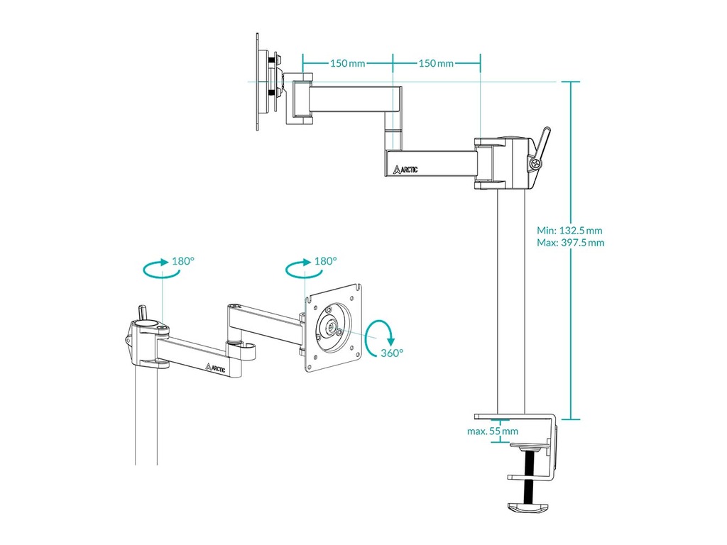 Arctic X1 nosač za monitoredesk mount monitor armhorizontalno podešavanje - Image 3