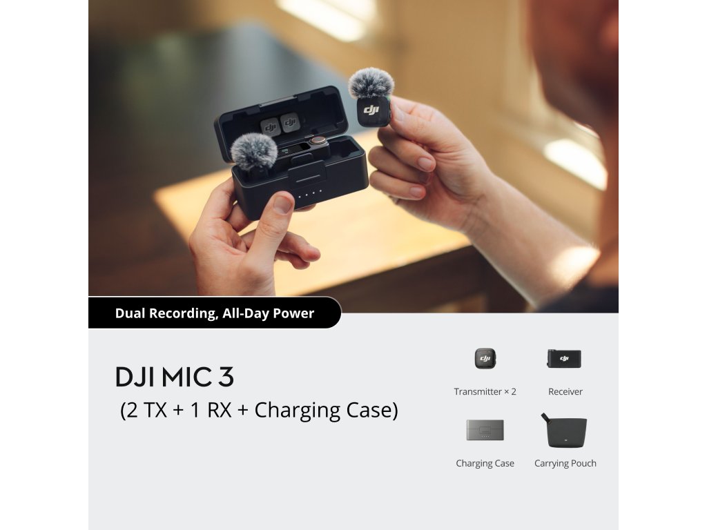 DJI Mic 3 (2TX+1RX+CC)mikrofon, prenos zvuka do 250m5.5h snimanja,48kHz 24 zvuk,OLED zaslon - Image 5