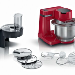 BOSCH kuhinjski aparat MUM Serie 2| CRVENA, 900W, 3.8L, 7 Brzina, Inox posuda, SL