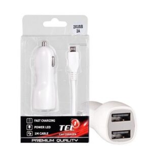 Auto Punjač za mobitel Tel1 2xUSB 2A WHITE + MicroUSB cable