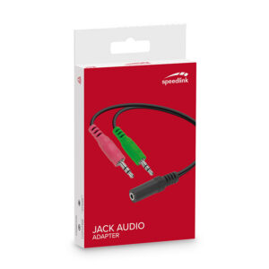 Audio adapter jack Speedlink, male 2x3,5mm 3-pin to female 3,5mm 4-pin, black audio adapter za slušalice SL-170305-BK