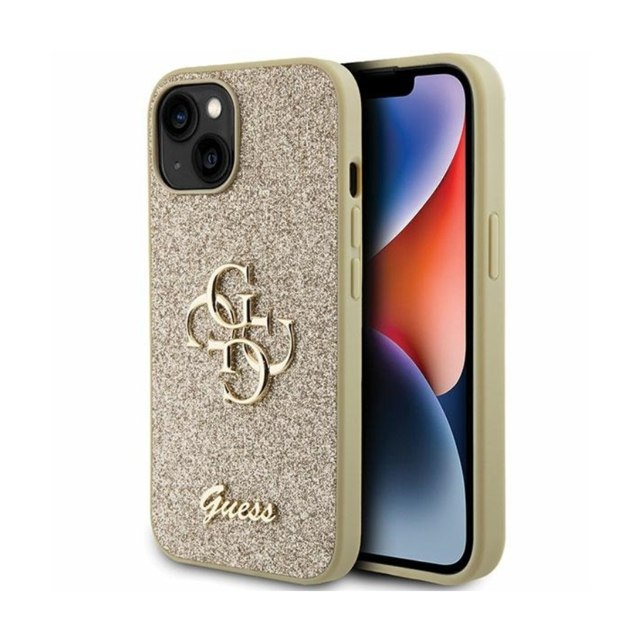 ORIGINALNA TORBICA GUESS HARDCASE GLITTER SCRIPT BIG 4G GUHCP15SHG4SGD ZA IPHONE 15 ZLATNI