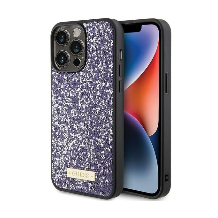 ORIGINALNA FUTROLA GUESS RHINESTONE METAL LOGO HARDCASE GUHCP15LPFGSBSP ZA IPHONE 15 PRO LJUBIČASTA