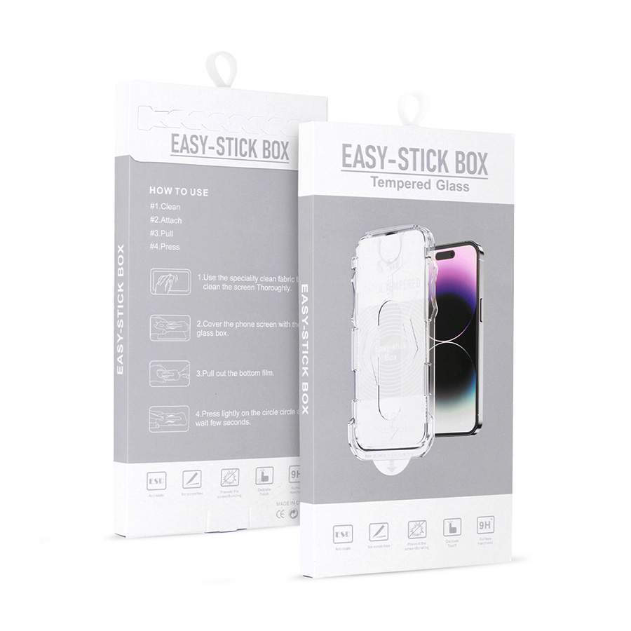 EASY-STICK KUTIJA OD KALJENOG STAKLA SA PUNIM LEPKOM ZA IPHONE 12 PRO MAX CRNI