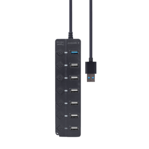 USB HUB 7-portni (1 x USB 3.1 + 6 x USB 2.0) sa prekidačima, crni UHB-U3P1U2P6P-01