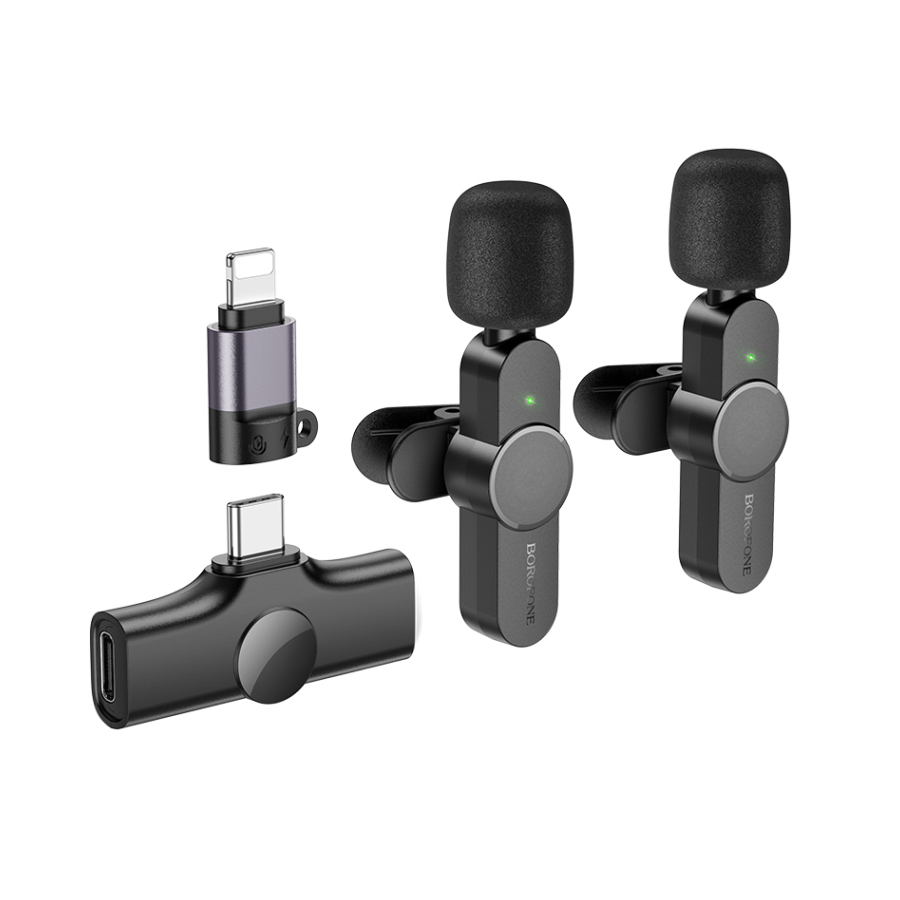 Dva mikrofona wireless iPhone/lightning Type-C BOROFONE BFK12 Trophy lavalier digital black