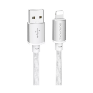 USB kabal BOROFONE BX95 Vivid silicone charging data cable 1m, 2,4A, iPhone/lightning silver