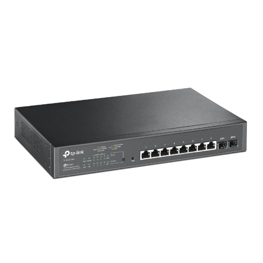 TP-Link TL-SG2210MP JetStream 10-portni gigabitni pametni prekidač sa 8 portova PoE+, 8× gigabitni PoE+ portovi, 2× gigabitna SFP slota, 802.3at/af, 1