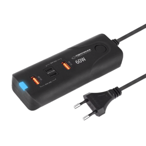 USB punjač 2xType-C + 2xUSB-A, ESPERANZA  QUICK POWER CHARGER 60W 2x USB-C PD 30W / 2x USB-A QC 3.0 18W, EZC109