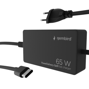 AC ADAPTER univerzalni za notebok GEMBIRD 65W PowerDelivery GaN USB, Type-C fast charger, black, NPA-AC-PDQC65-01