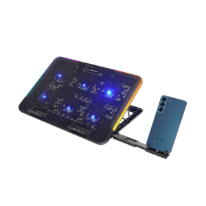 Postolje za notebook gaming Rampage SIXPOWER R9 6 Fan RGB Lighted Notebook Cooler with Phone Holder, 39394