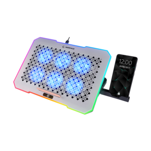 Postolje za notebook gaming Rampage S48 FREEZ Silver 10 Mode RGB 70*70*10MM*6 Fan 9'-17' Notebook Cooler Stand, 40724