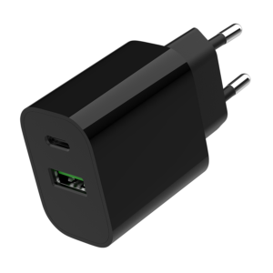 USB punjač 1xType-C + 1xUSB-A fast charger, 20W, black GEMBIRD, TA-UC-PDQC20-01-BK