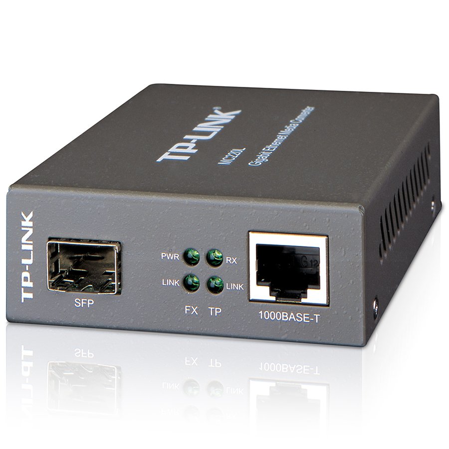 Media Filter TP-Link MC220L, 1000Mbps RJ45 to 1000Mbps SFP slot supporting MiniGBIC modules, switching power adapter, chassis mountable