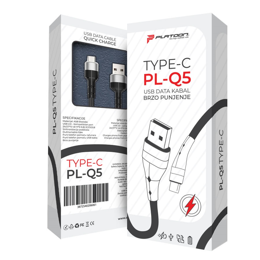PL-Q5 TYPE C 1,5M USB DATA KABAL BRZO PUNJENJE PLATOON