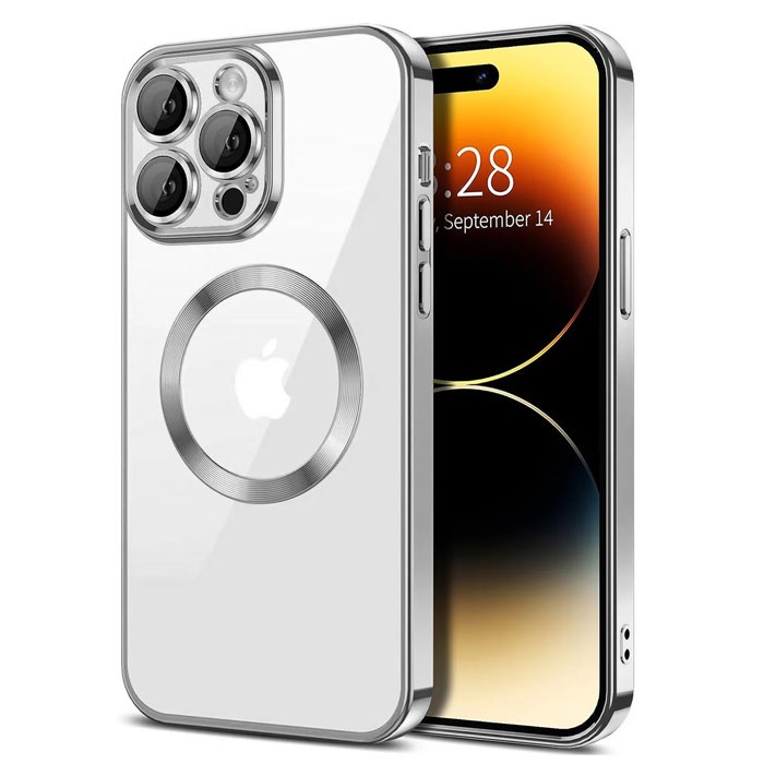 MAGSAFE SILIKON IPHONE 14 SREBRENA SA ZASTITOM KAMERE