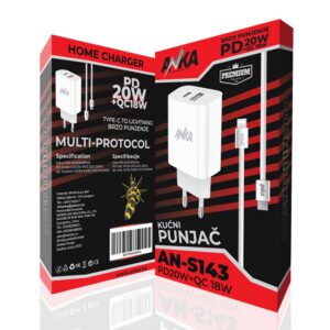 PUNJAC KUCNI AN-S143 PD+QC 20W TYPE-C TO LIGHTNING 2 PORT ANKA