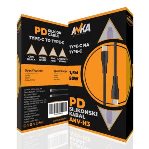 PD SILIKONSKI KABAL TYPE-C NA TYPE-C ANV-H3 1,5M LJUBICASTI AN-KA