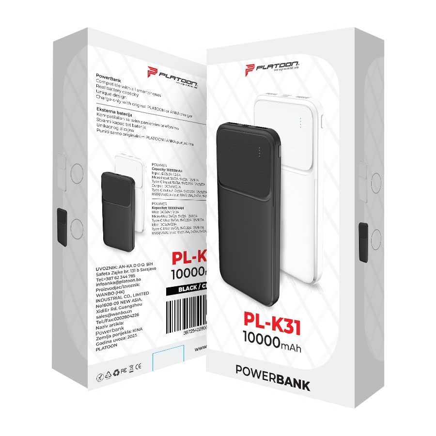 POWERBANK PL-K31 10000MAH PLATOON CRNI